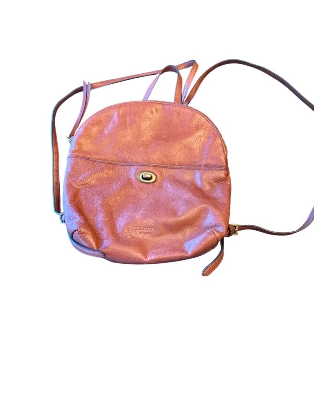 Margot‎ Brown Leather Backpack Purse Adjustable Straps & Zippered Compartments
